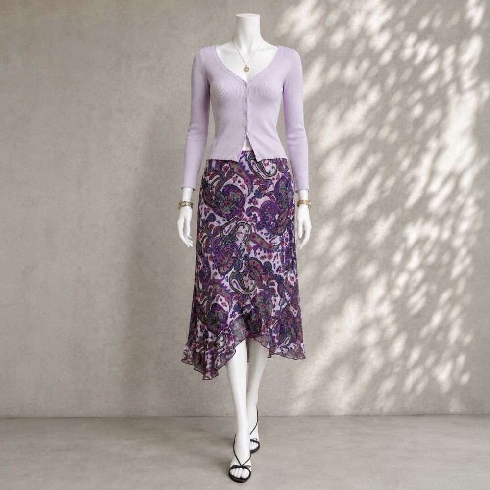 Rampage Vintage 90s Y2K Skirt 9  /  M Purple Paisley Sequin Whimsigoth Fairy
